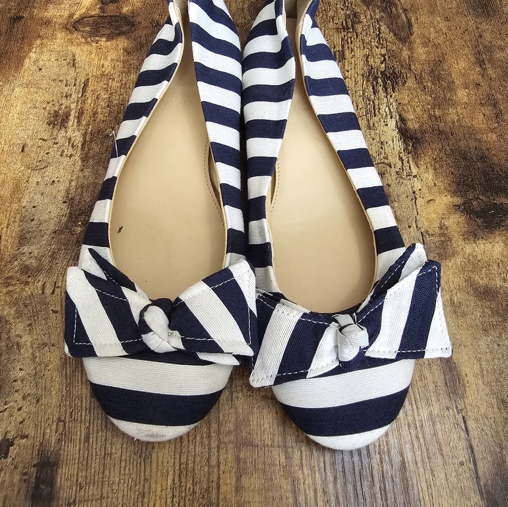J.Crew Fabric Blue Stripe Bow Italian Ballet Flats